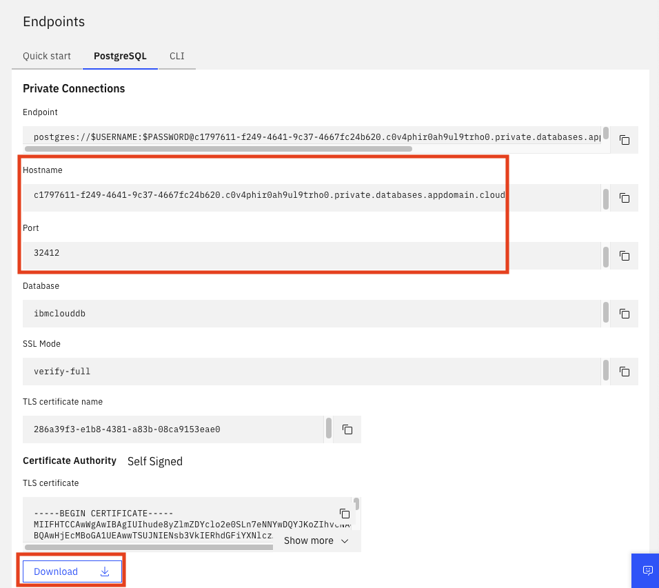 PostgreSQL endpoints screenshot